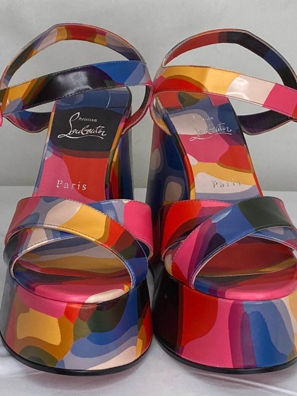 NEW Christian Louboutin Womens Supramariza Illusion Sandals Sz 10 Wedge Buckle